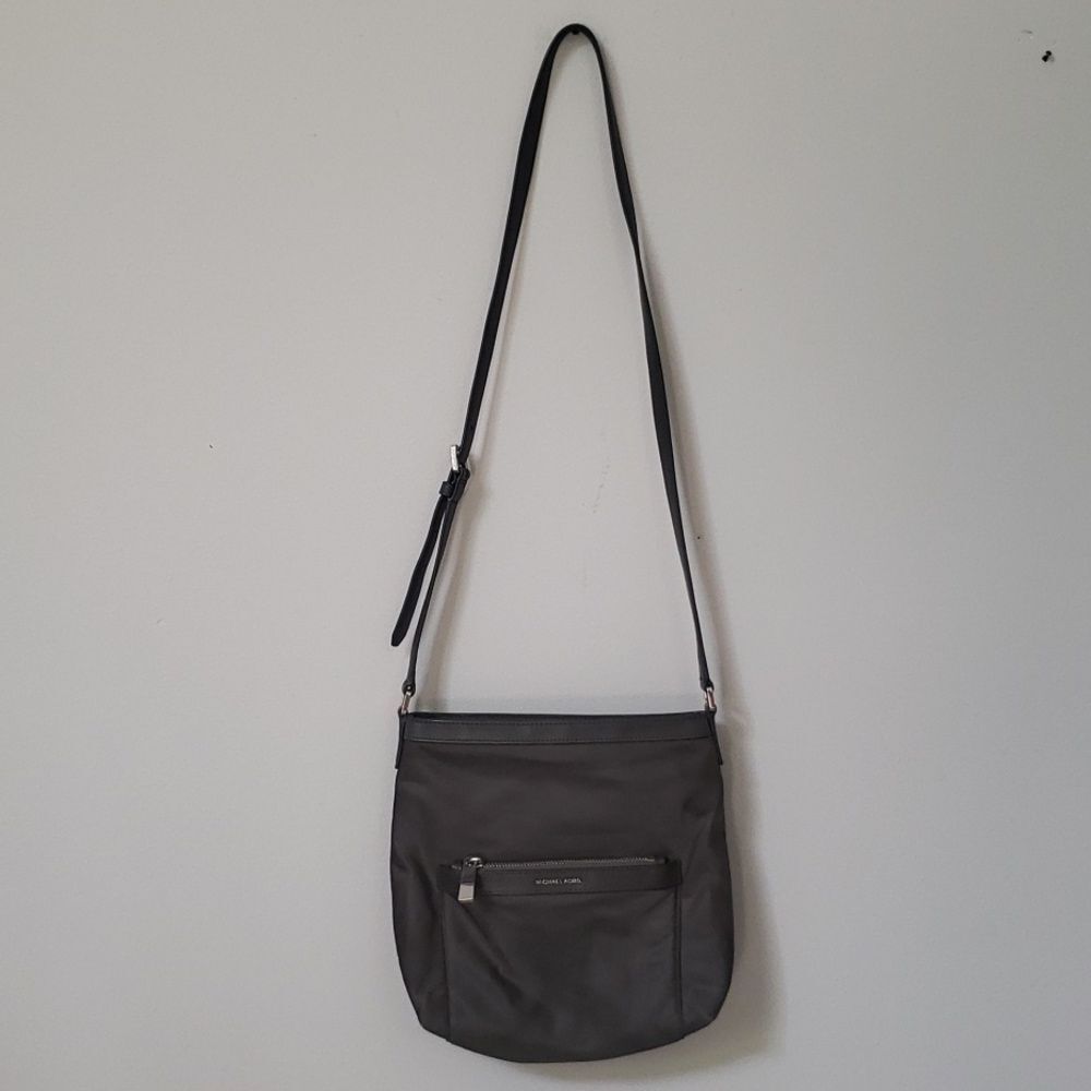 Michael Kors Purse Crossbody Nylon Leather Grey Shoulder Bag